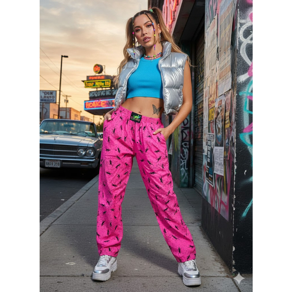 Gecko Hawaii Pants - Gecko Hawaii Pink Gecko Print Beach Pants Large Y2K